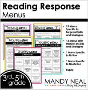 Reading response menus for book clubs and literature circles