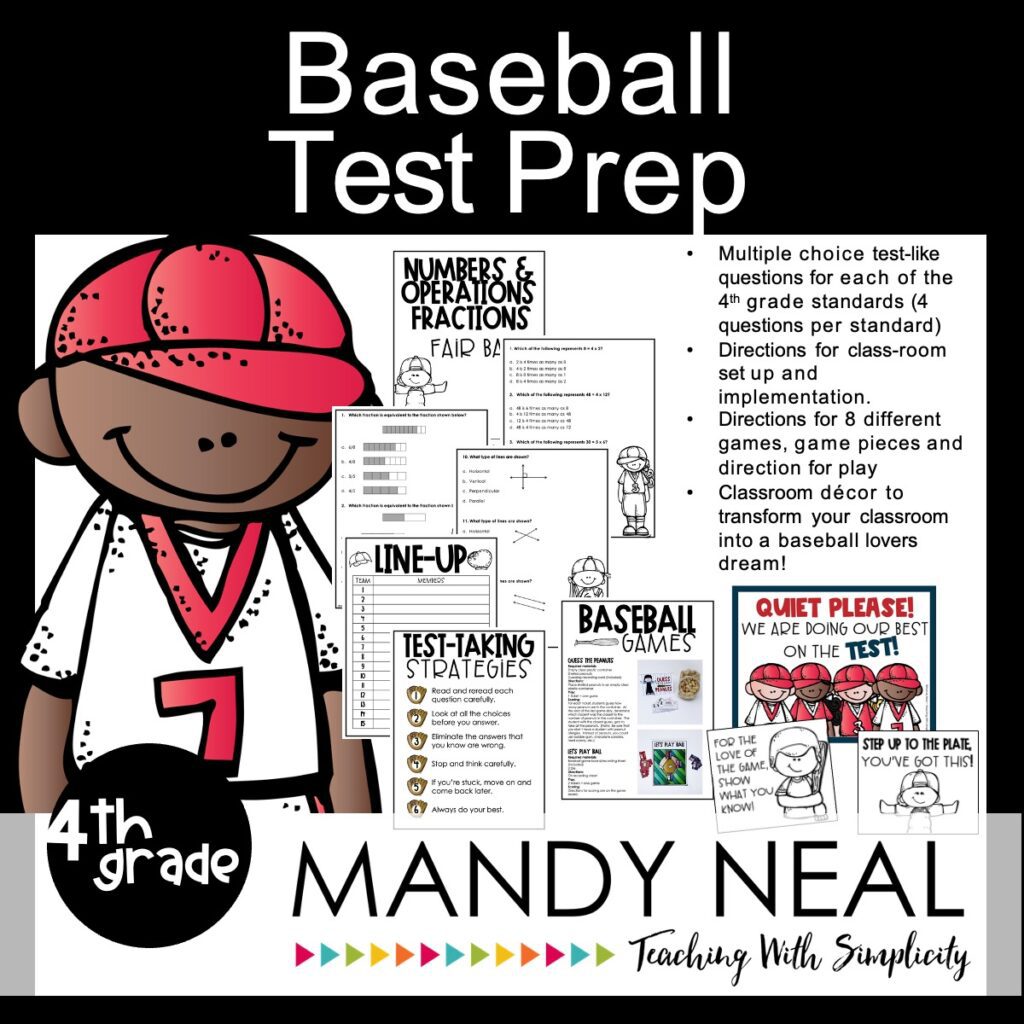 4th grade baseball themed test prep