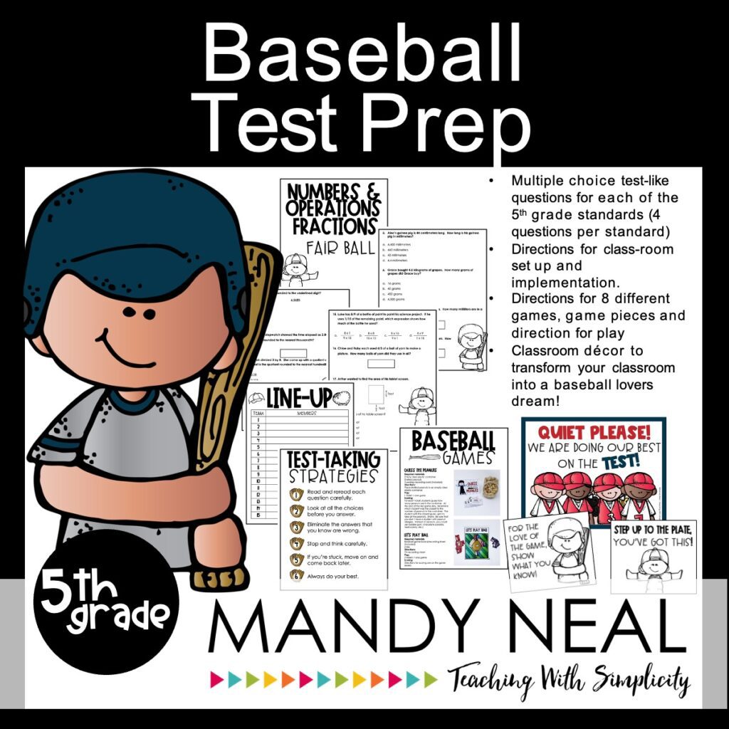 5th grade baseball themed test prep