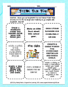 summer think tic tac toe - learning activity