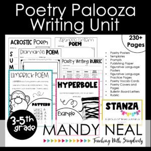 Poetry writing resources and lesson plans for upper elementary 3rd, 4th, and 5th, grade.