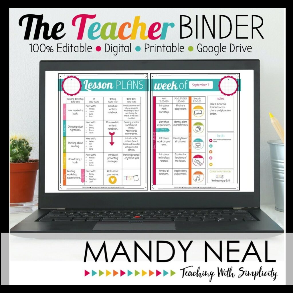 Teacher binder, lesson plans, stickers