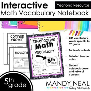 5th grade math vocabulary notebook and activities
