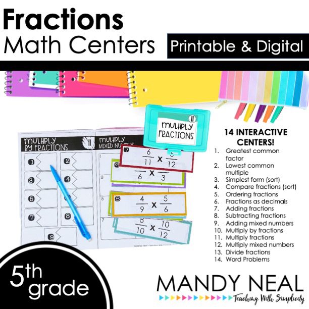 Fifth grade fraction math centers